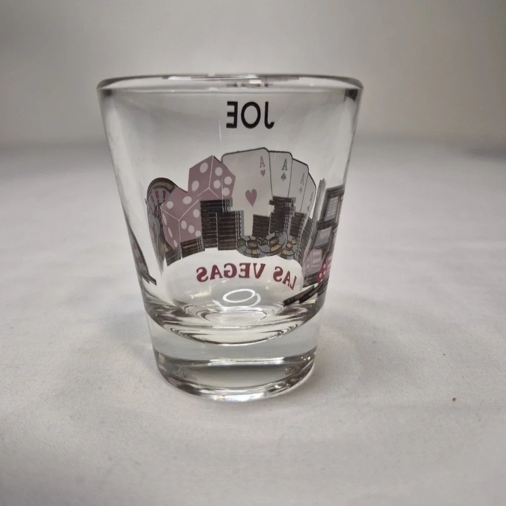 Las Vegas Souvenir Shot‎ Glass Personalized Joe Casino Playing Cards